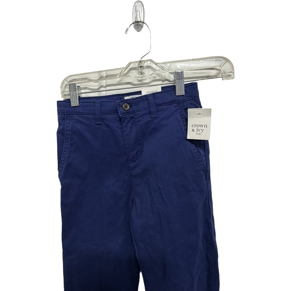 Crown & Ivy Kids Boys Chino Pants Size 7 Blue Uniform Pants NWT Cotton Stretch - Picture 2 of 6
